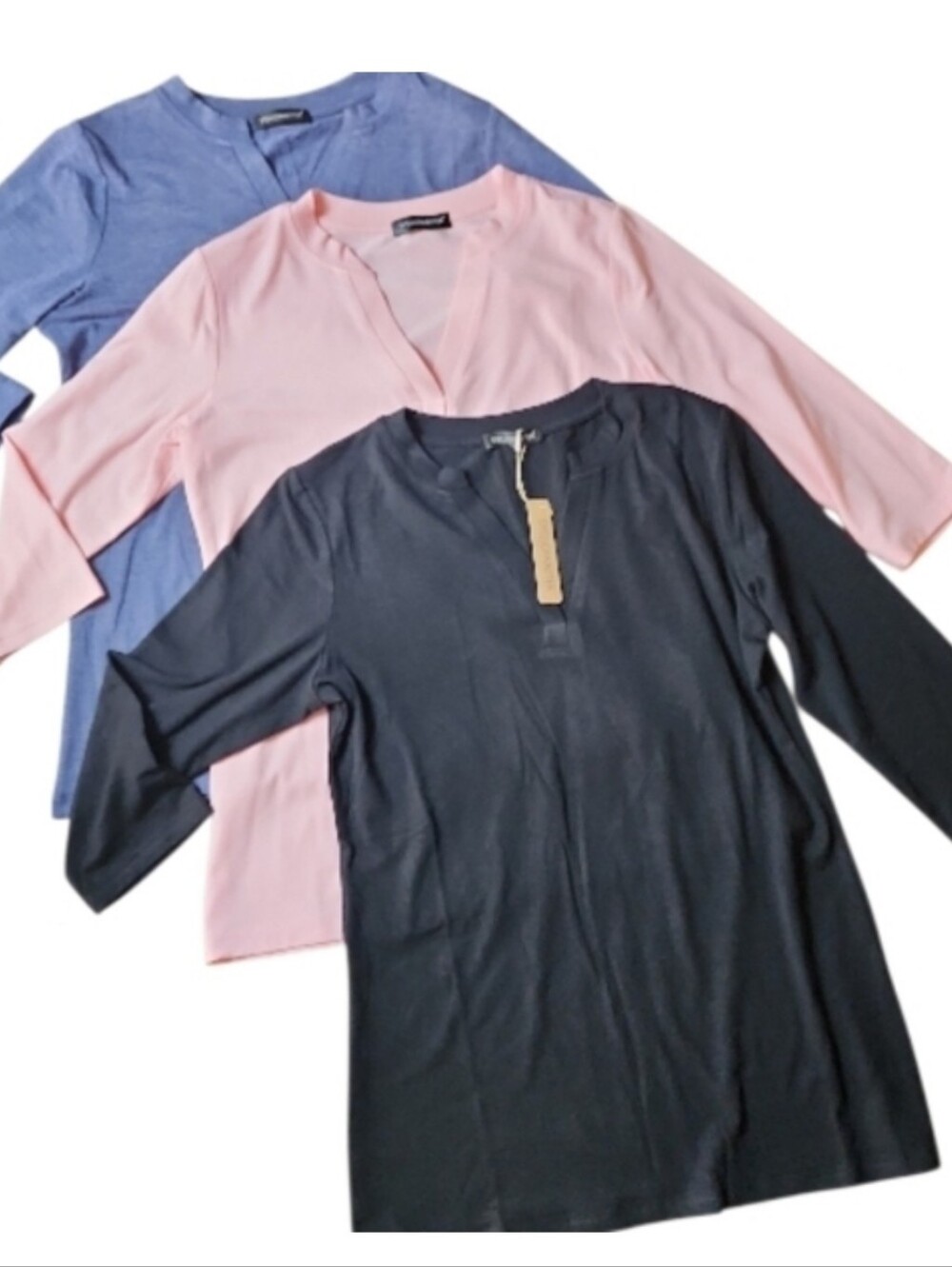 S YELLOW WAFTER | 3 Pack Split Neck Stretch Knit Tunic Tops Bundle | S - Picture 10 of 10